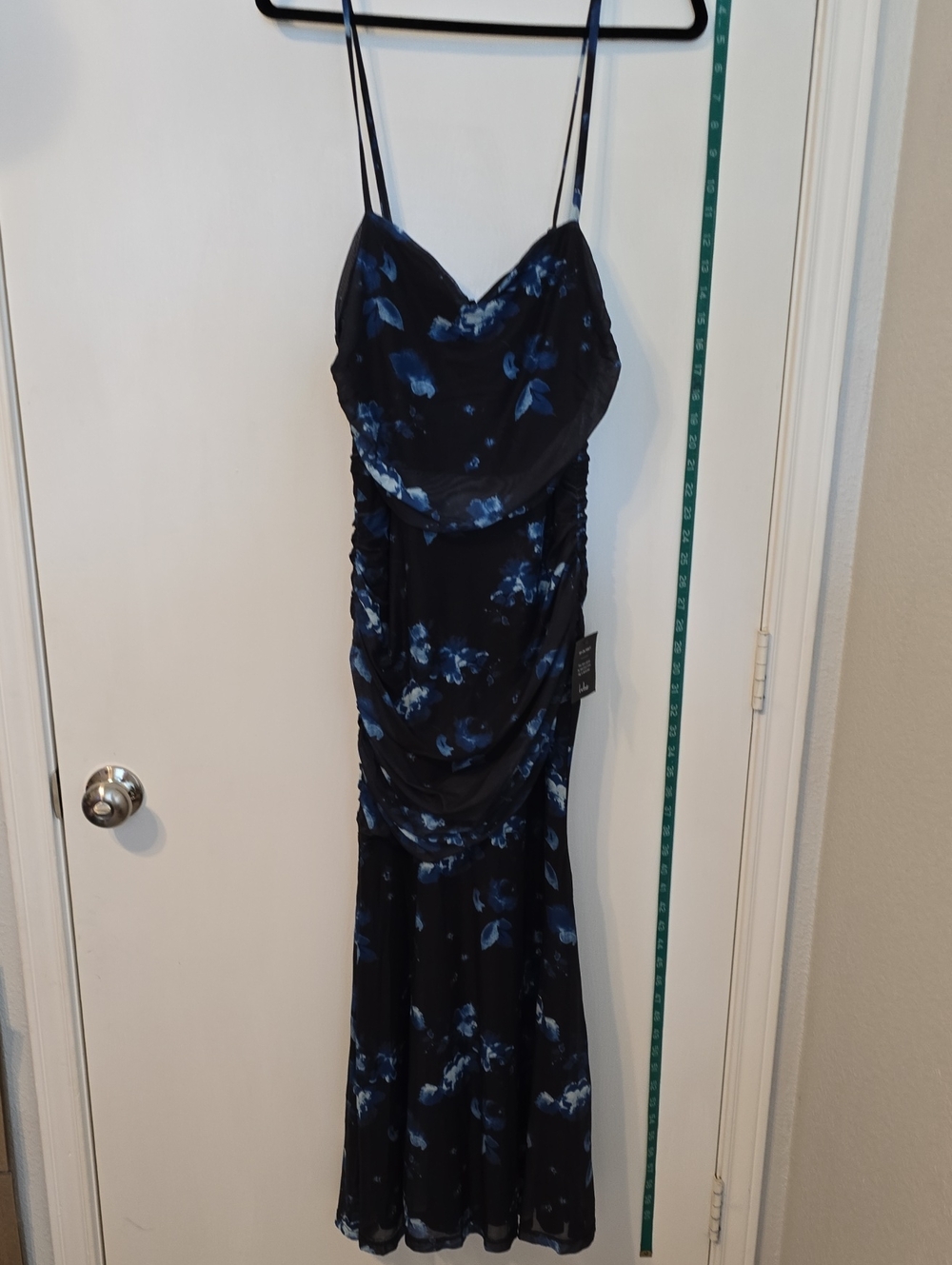 Lulu's Black and Blue Floral Cowl Neck Maxi Dress